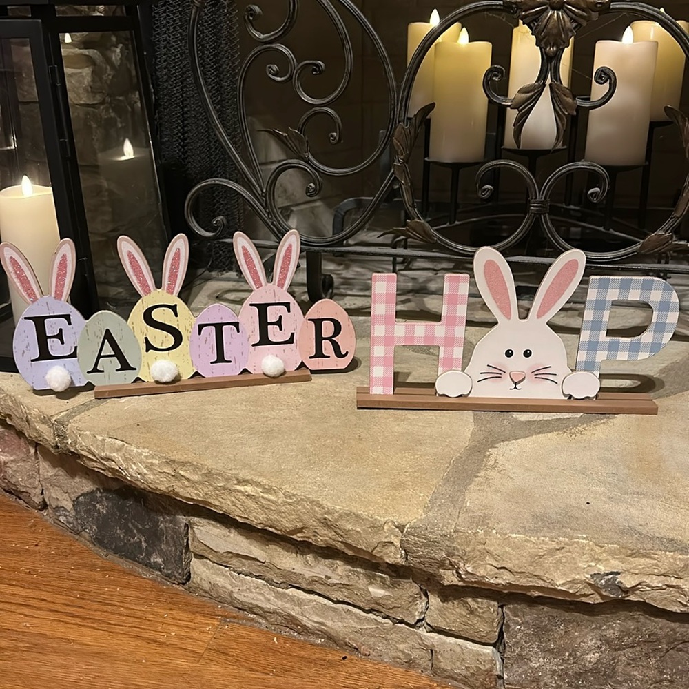 New Easter Bunny Standing Decor Signs Set of Two